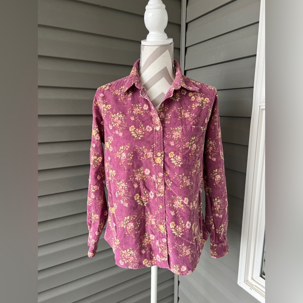 L.L. Bean Purple Floral Women's Shirt Sz M